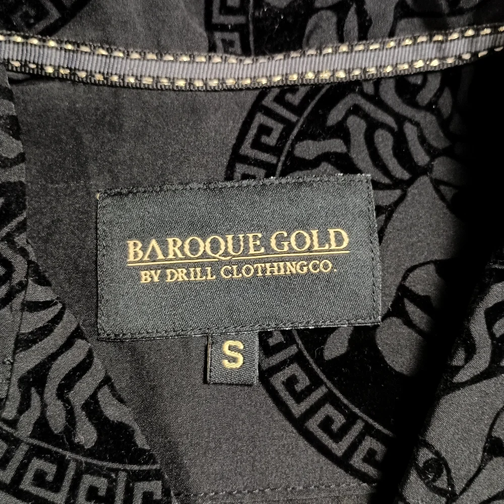 Baroque Gold by‎ Drill Clothing Company Black Button Down Short Sleeve Shirt S